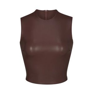 Skims Faux Leather Crew Neck Cropped Top